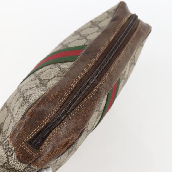 GUCCI GG Supreme Web Sherry Line Bag PVC Beige Gold 98 69 014 3553 Auth 157073